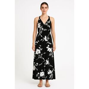 Nine Britton Black White Floral Maxi Dress XS 90s Minimalist Coastal